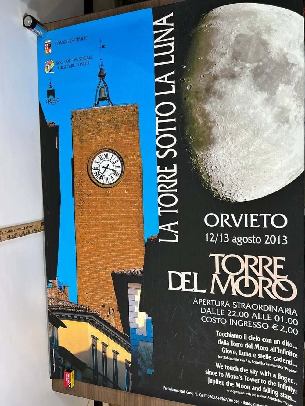 2013 Orvieto La Torre Sotto La Luna Astronomy Stargazing Poster Italy 27x39